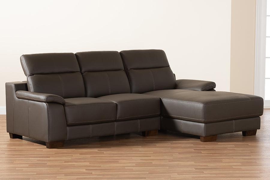Reverie Modern Brown Full Leather Sectional Sofa with Right Facing Chaise FredCo