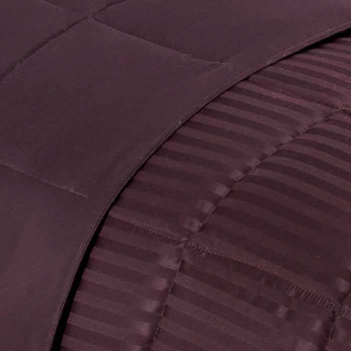 Reversible Solid and Stripes Lightweight Microfiber Comforter Blanket FredCo