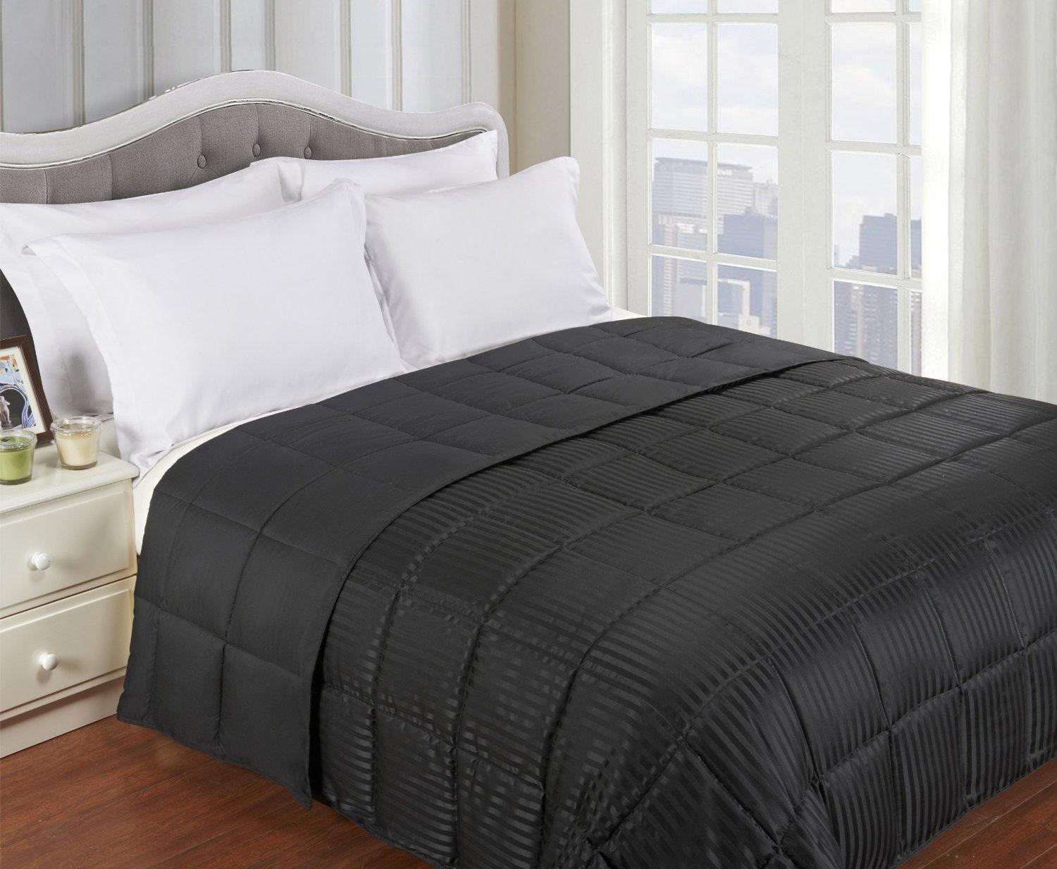 Reversible Solid and Stripes Lightweight Microfiber Comforter Blanket FredCo