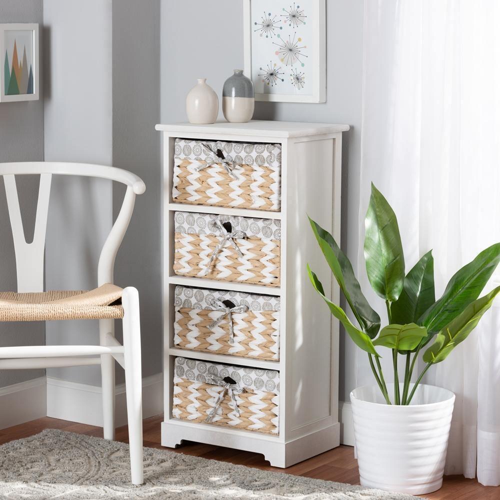 Rianne Modern Transitional White Finished Wood 4-Basket Storage Unit FredCo