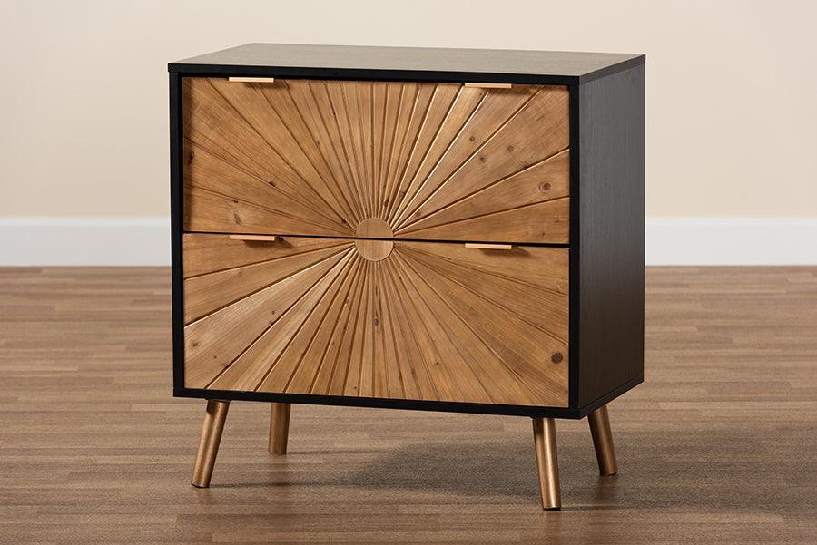 Richardson Mid-Century Transitional Two-Tone Black and Natural Brown Finished Wood 2-Drawer Storage Cabinet FredCo