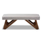 Rika Mid-Century Modern Greyish Beige Fabric Upholstered Walnut Brown Finished Boomerang Bench FredCo