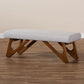 Rika Mid-Century Modern Greyish Beige Fabric Upholstered Walnut Brown Finished Boomerang Bench FredCo