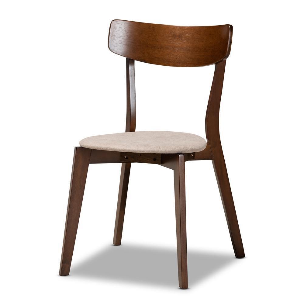 Rika Mid-Century Modern Transitional Light Beige Fabric Upholstered and Walnut Brown Finished Wood 5-Piece Dining Set FredCo