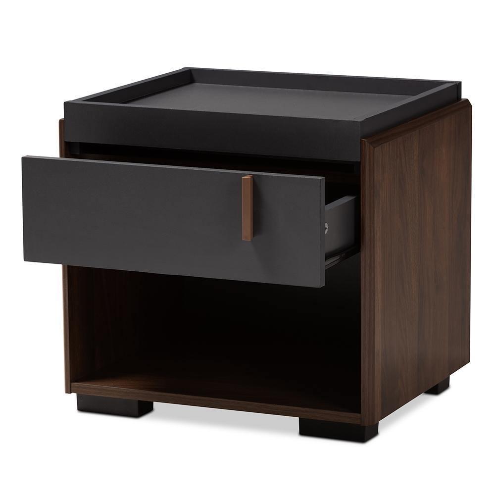 Rikke Modern and Contemporary Two-Tone Gray and Walnut Finished Wood 1-Drawer Nightstand FredCo