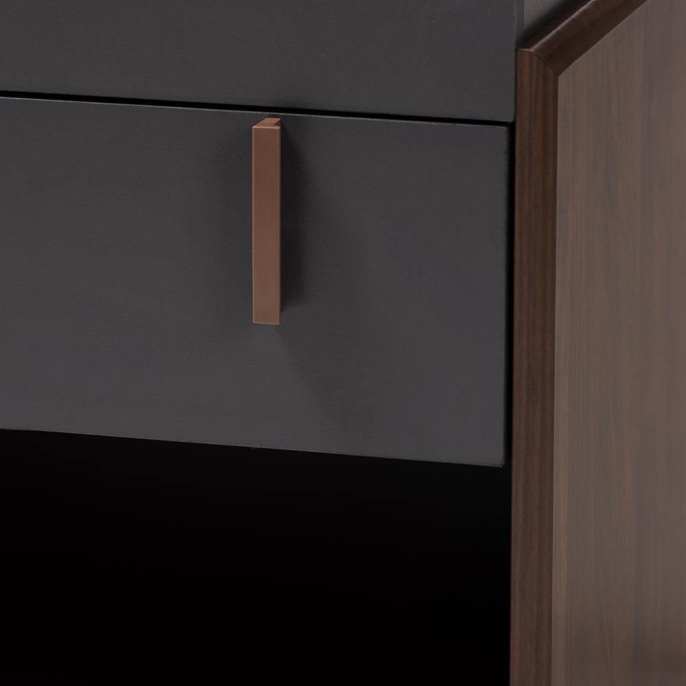 Rikke Modern and Contemporary Two-Tone Gray and Walnut Finished Wood 1-Drawer Nightstand FredCo