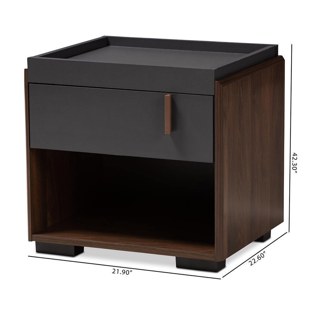 Rikke Modern and Contemporary Two-Tone Gray and Walnut Finished Wood 1-Drawer Nightstand FredCo