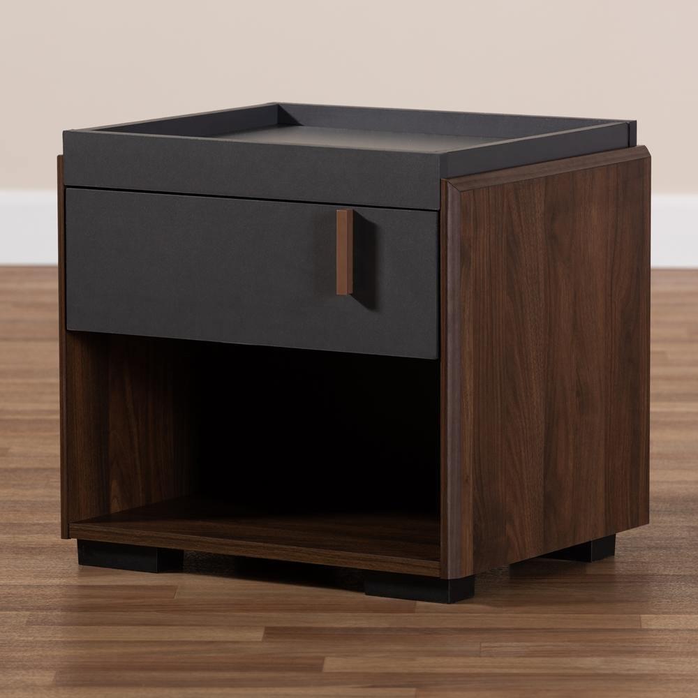 Rikke Modern and Contemporary Two-Tone Gray and Walnut Finished Wood 1-Drawer Nightstand FredCo