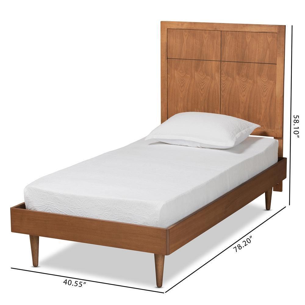 Rin Mid-Century Modern Walnut Brown Finished Wood Twin Size Platform Bed FredCo