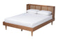Rina Mid-Century Modern Ash Walnut Finished Wood 3-Piece Queen Size Bedroom Set with Synthetic Rattan FredCo