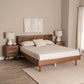 Rina Mid-Century Modern Ash Walnut Finished Wood 3-Piece Queen Size Bedroom Set with Synthetic Rattan FredCo