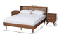 Rina Mid-Century Modern Ash Walnut Finished Wood 3-Piece Queen Size Bedroom Set with Synthetic Rattan FredCo