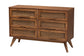 Rina Mid-Century Modern Ash Walnut Finished Wood 4-Piece Full Size Bedroom Set with Synthetic Rattan FredCo