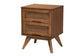 Rina Mid-Century Modern Ash Walnut Finished Wood 4-Piece Full Size Bedroom Set with Synthetic Rattan FredCo