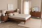 Rina Mid-Century Modern Ash Walnut Finished Wood 4-Piece Full Size Bedroom Set with Synthetic Rattan FredCo