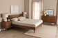 Rina Mid-Century Modern Ash Walnut Finished Wood 4-Piece King Size Bedroom Set with Synthetic Rattan FredCo