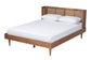 Rina Mid-Century Modern Ash Walnut Finished Wood 4-Piece King Size Bedroom Set with Synthetic Rattan FredCo
