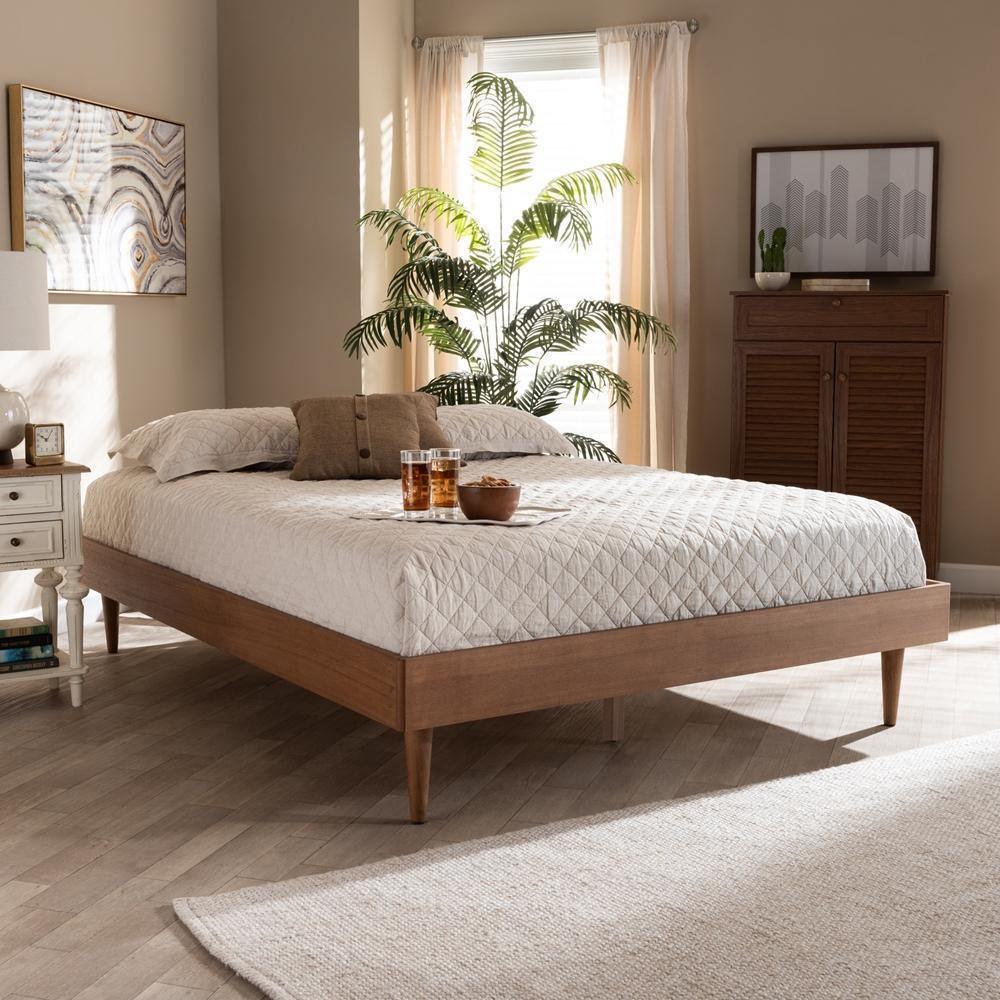 Rina Mid-Century Modern Ash Wanut Finished Queen Size Wood Bed Frame FredCo