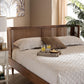 Rina Mid-Century Modern Ash Wanut Finished Wood and Synthetic Rattan Full Size Wrap-Around Headboard FredCo