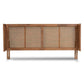 Rina Mid-Century Modern Ash Wanut Finished Wood and Synthetic Rattan Full Size Wrap-Around Headboard FredCo