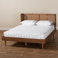 Rina Mid-Century Modern Ash Wanut Finished Wood and Synthetic Rattan Queen Size Platform Bed with Wrap-Around Headboard FredCo