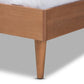 Rina Mid-Century Modern Ash Wanut Finished Wood and Synthetic Rattan Queen Size Platform Bed with Wrap-Around Headboard FredCo