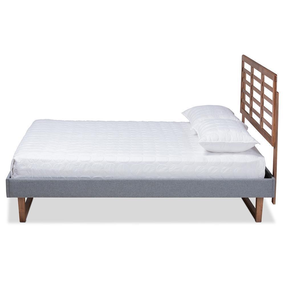 Rina Modern and Contemporary Dark Grey Fabric Upholstered and Ash Walnut Brown Finished Wood King Size Platform Bed FredCo