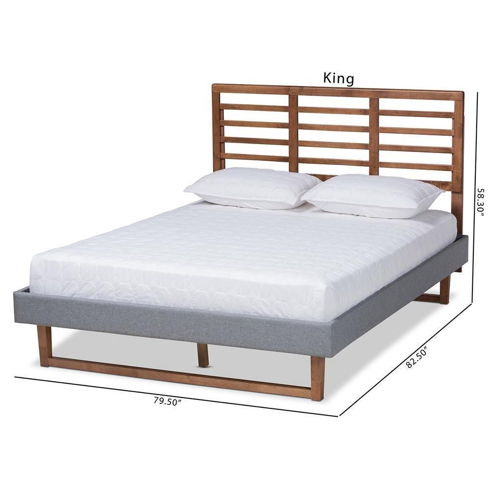Rina Modern and Contemporary Dark Grey Fabric Upholstered and Ash Walnut Brown Finished Wood King Size Platform Bed FredCo