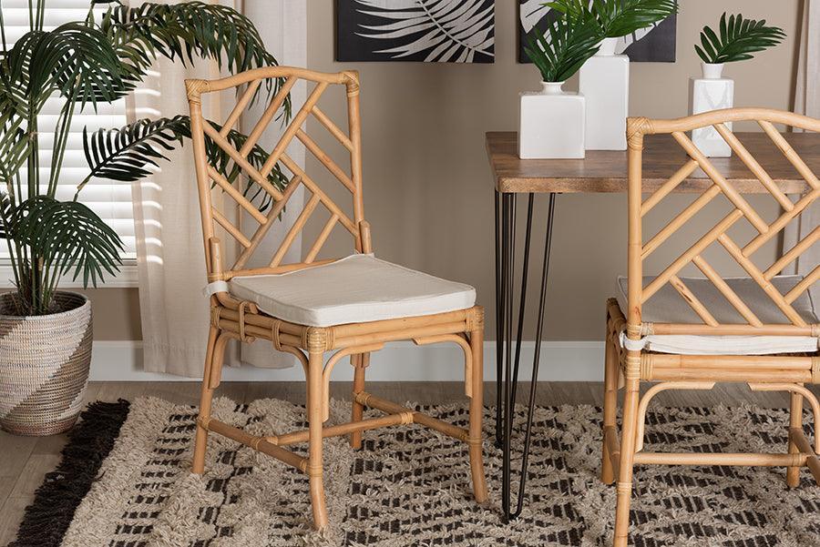 Rio Modern Bohemian Natural Brown Rattan Dining Chair FredCo