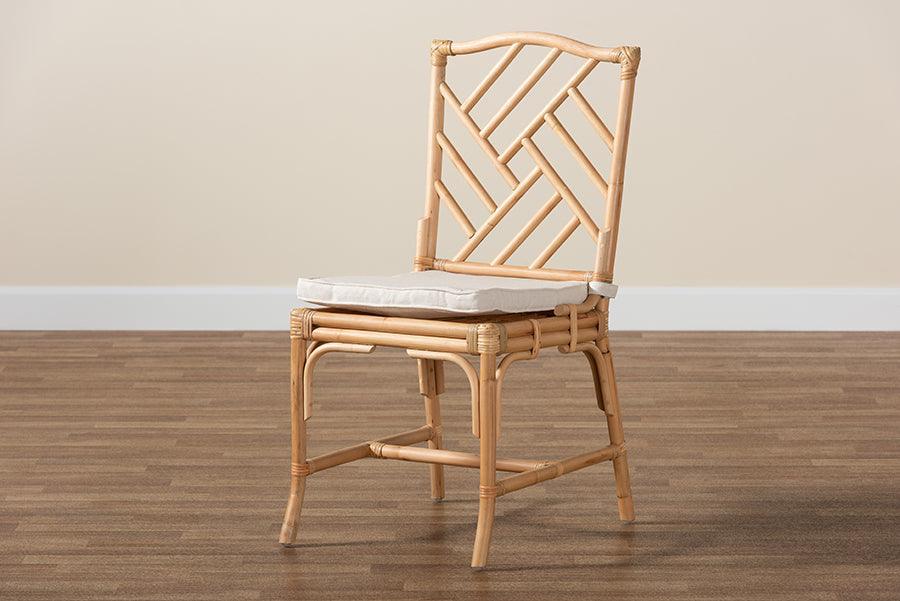 Rio Modern Bohemian Natural Brown Rattan Dining Chair FredCo