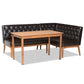 Riordan Mid-Century Modern Dark Brown Faux Leather Upholstered and Walnut Brown Finished Wood 3-Piece Dining Nook Set FredCo
