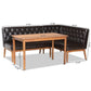 Riordan Mid-Century Modern Dark Brown Faux Leather Upholstered and Walnut Brown Finished Wood 3-Piece Dining Nook Set FredCo