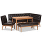 Riordan Mid-Century Modern Dark Brown Faux Leather Upholstered and Walnut Brown Finished Wood 5-Piece Dining Nook Set FredCo