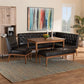 Riordan Mid-Century Modern Dark Brown Faux Leather Upholstered and Walnut Brown Finished Wood 5-Piece Dining Nook Set FredCo