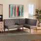 Riordan Mid-Century Modern Grey Fabric Upholstered and Walnut Brown Finished Wood 2-Piece Dining Nook Banquette Set FredCo