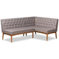 Riordan Mid-Century Modern Grey Fabric Upholstered and Walnut Brown Finished Wood 2-Piece Dining Nook Banquette Set FredCo
