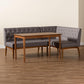 Riordan Mid-Century Modern Grey Fabric Upholstered and Walnut Brown Finished Wood 3-Piece Dining Nook Set FredCo