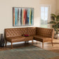 Riordan Mid-Century Modern Tan Faux Leather Upholstered and Walnut Brown Finished Wood 2-Piece Dining Nook Banquette Set FredCo