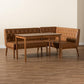 Riordan Mid-Century Modern Tan Faux Leather Upholstered and Walnut Brown Finished Wood 3-Piece Dining Nook Set FredCo