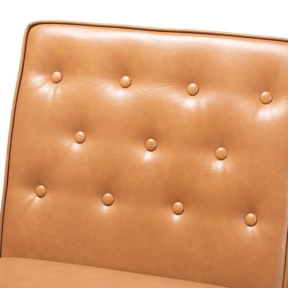 Riordan Mid-Century Modern Tan Faux Leather Upholstered and Walnut Brown Finished Wood Dining Chair FredCo