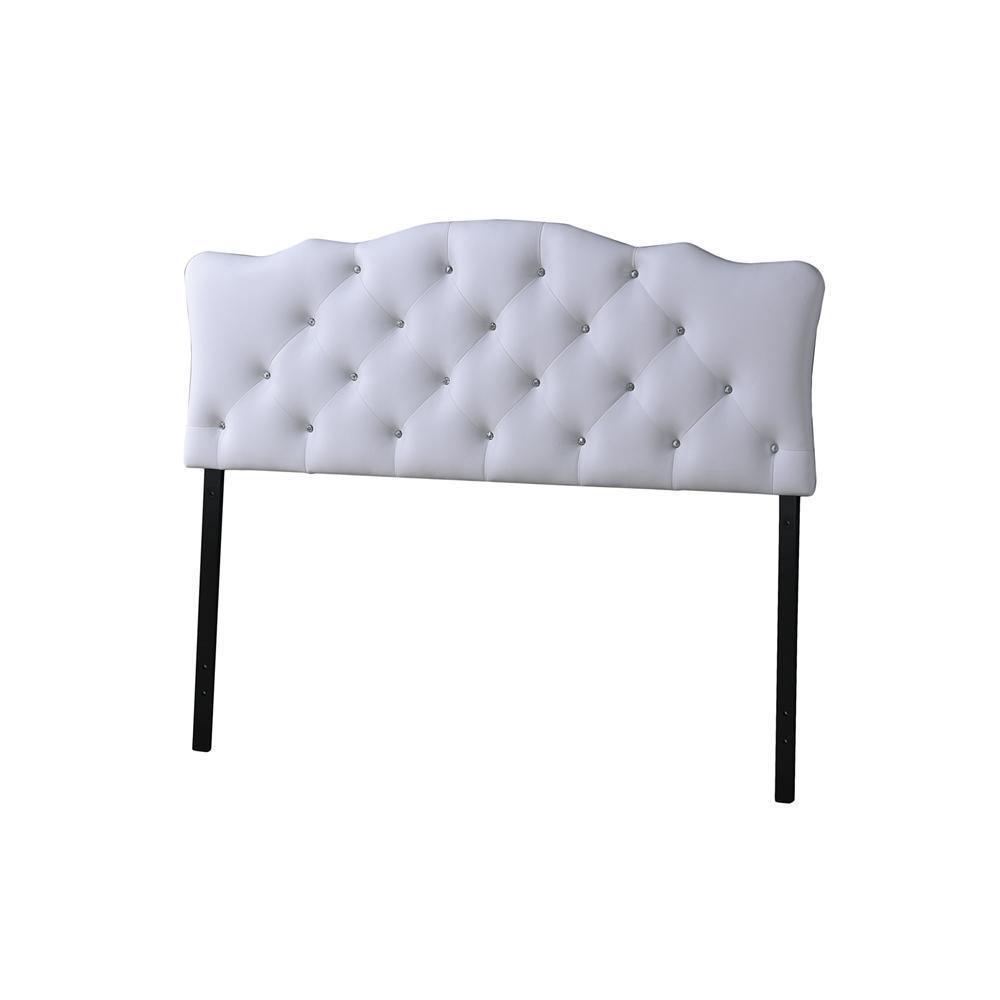 Rita Modern and Contemporary Full Size White Faux Leather Upholstered Button-tufted Scalloped Headboard FredCo