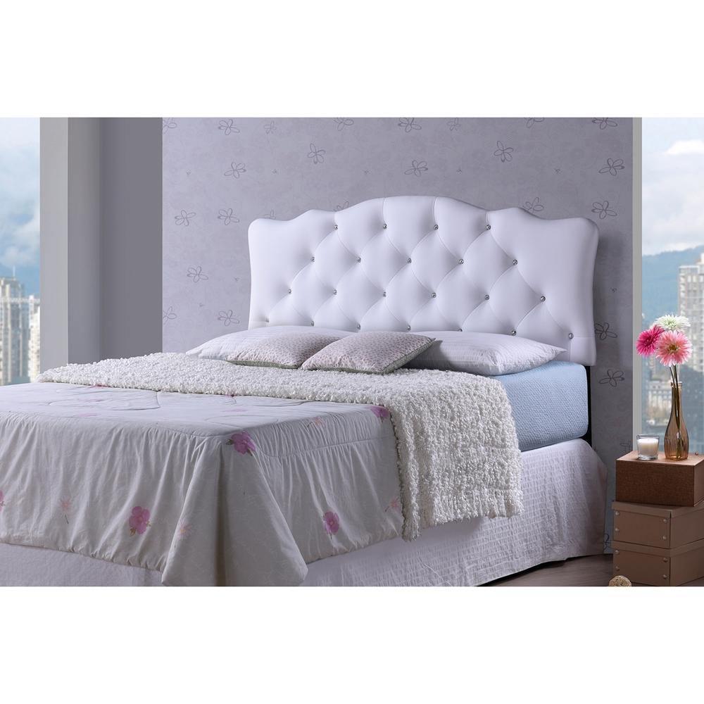 Rita Modern and Contemporary Full Size White Faux Leather Upholstered Button-tufted Scalloped Headboard FredCo