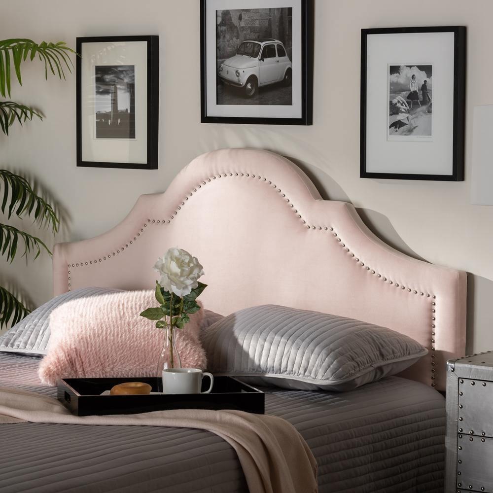 Rita Modern and Contemporary Light Pink Velvet Fabric Upholstered King Size Headboard FredCo
