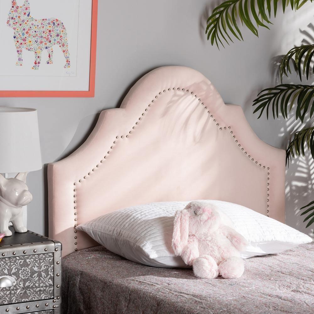 Rita Modern and Contemporary Light Pink Velvet Fabric Upholstered Twin Size Headboard FredCo