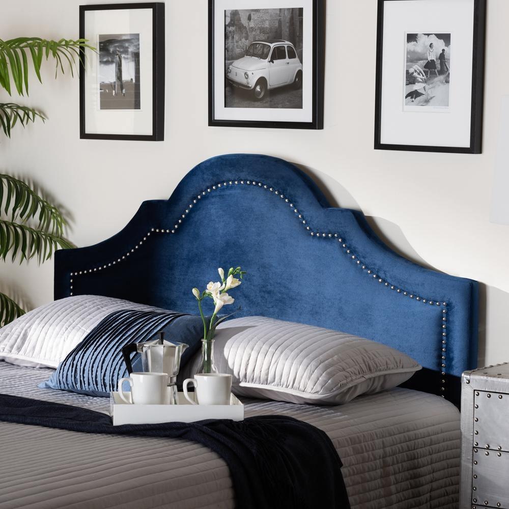 Rita Modern and Contemporary Navy Blue Velvet Fabric Upholstered King Size Headboard FredCo