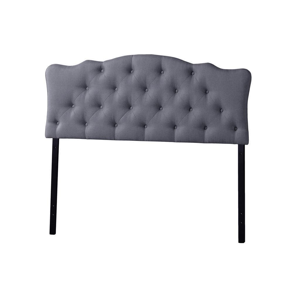 Rita Modern and Contemporary Queen Size Grey Fabric Upholstered Button-tufted Scalloped Headboard FredCo