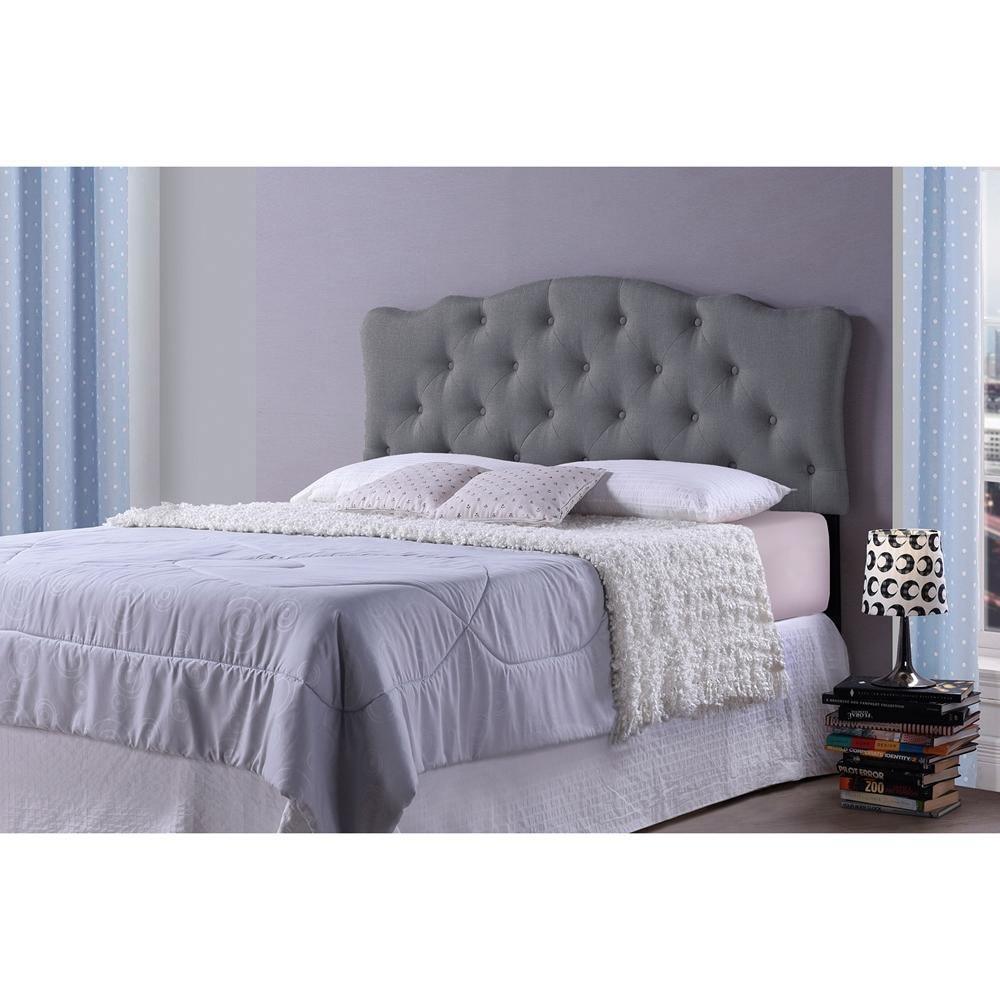Rita Modern and Contemporary Queen Size Grey Fabric Upholstered Button-tufted Scalloped Headboard FredCo