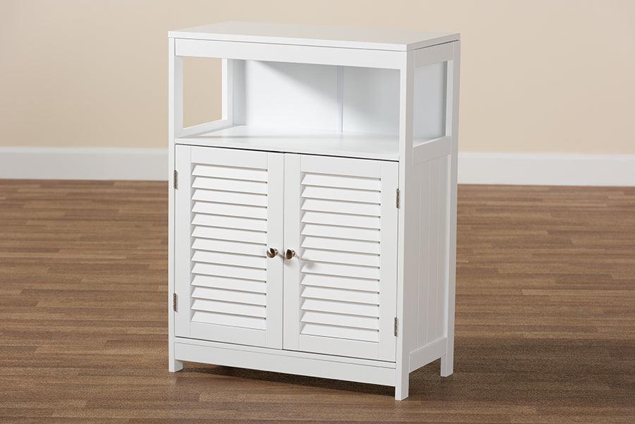 Rivera Modern and Contemporary White Finished Wood and Silver Metal 2-Door Bathroom Storage Cabinet FredCo