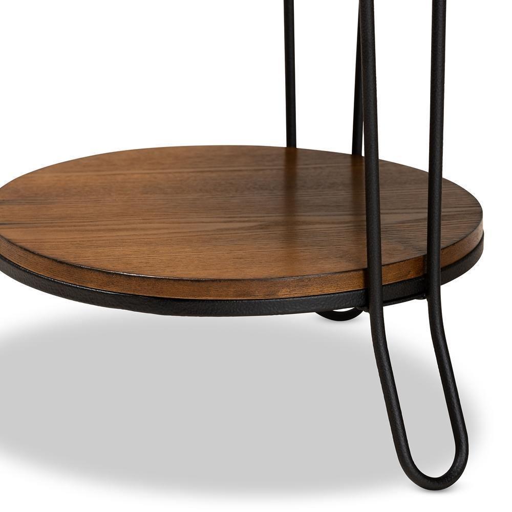 Roald Vintage Rustic Industrial Walnut Brown Finished Wood and Black Finished 1-Drawer Metal End Table FredCo