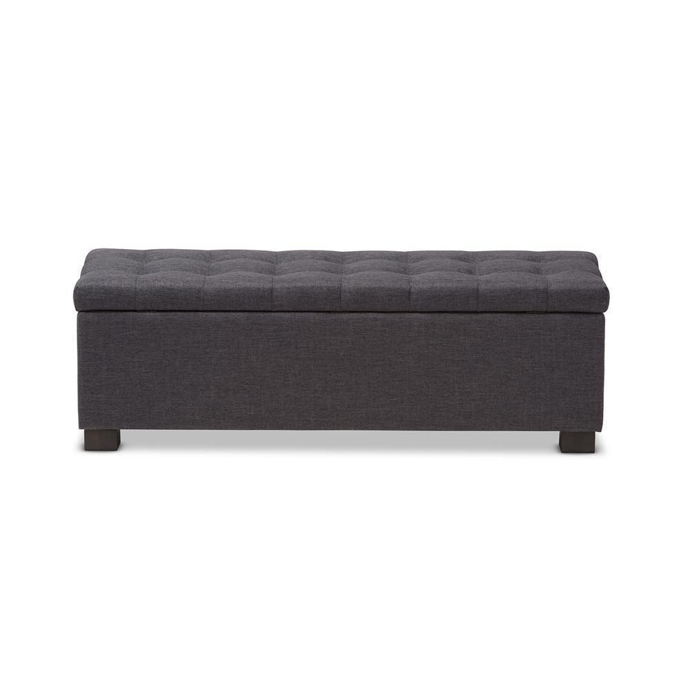 Roanoke Modern and Contemporary Dark Grey Fabric Upholstered Grid-Tufting Storage Ottoman Bench FredCo